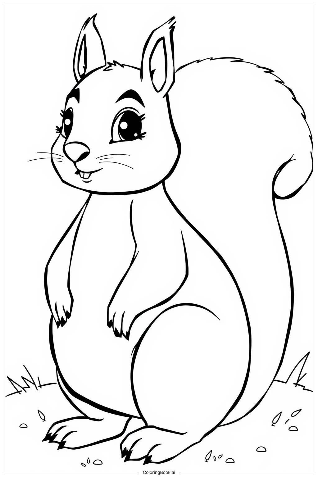  Page de coloriage Écureuil avec une Queue Pelucheuse 