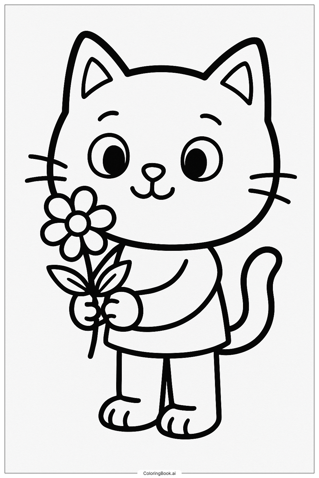  Gabby Cat Holding One Flower Coloring Page 