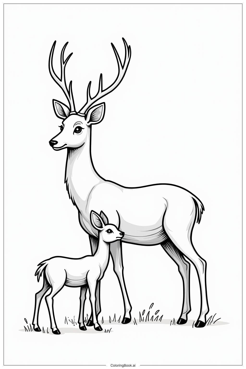  Page de coloriage Une mère cerf avec son faon 