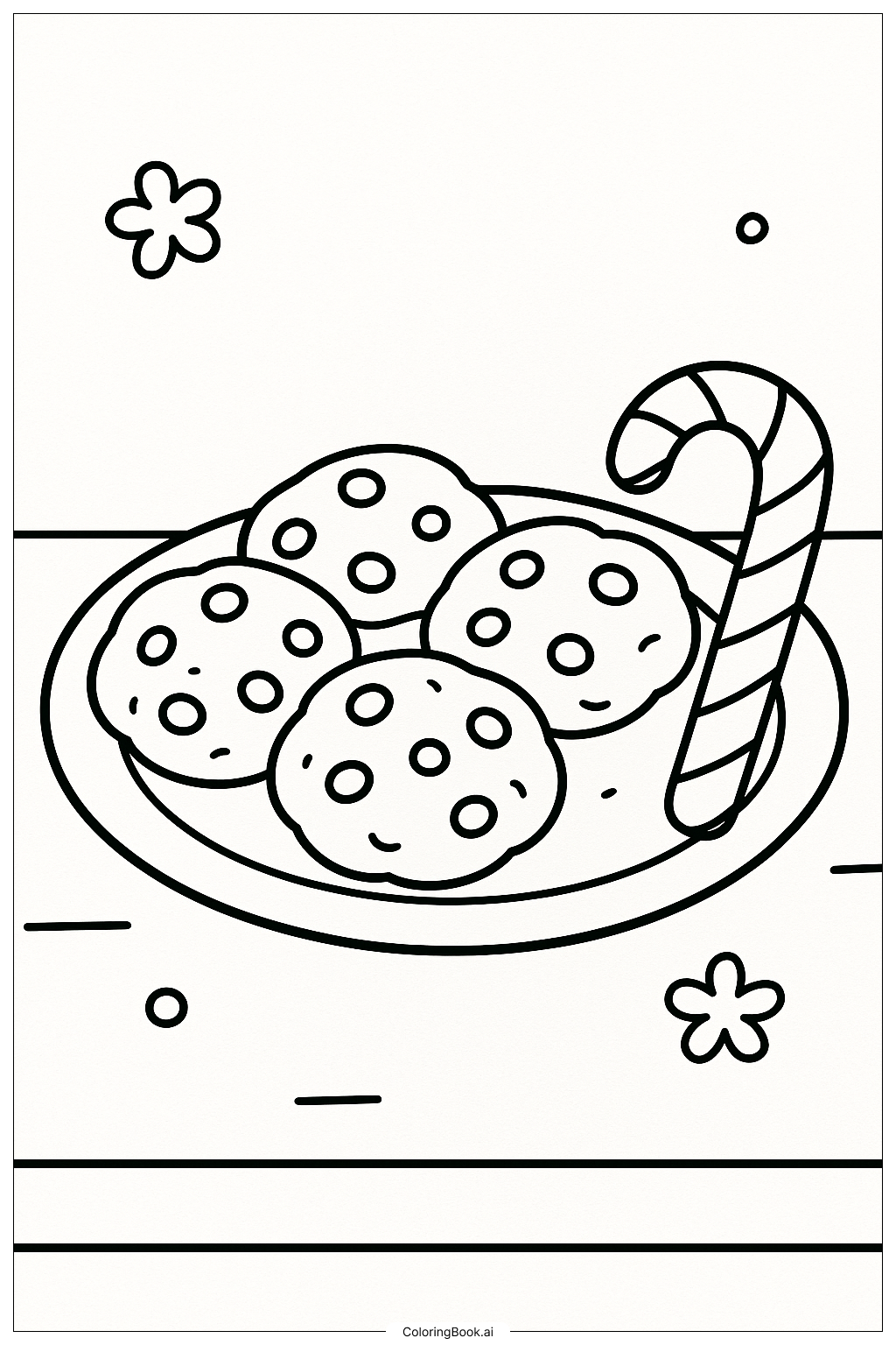  A Plate Of Cookies And A Candy Cane Coloring Page 