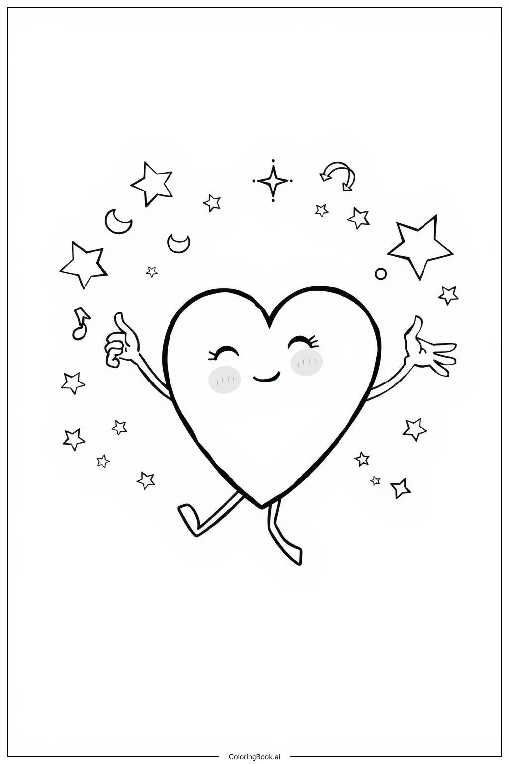  Heart And Rainbow Stars Dancing Coloring Page 