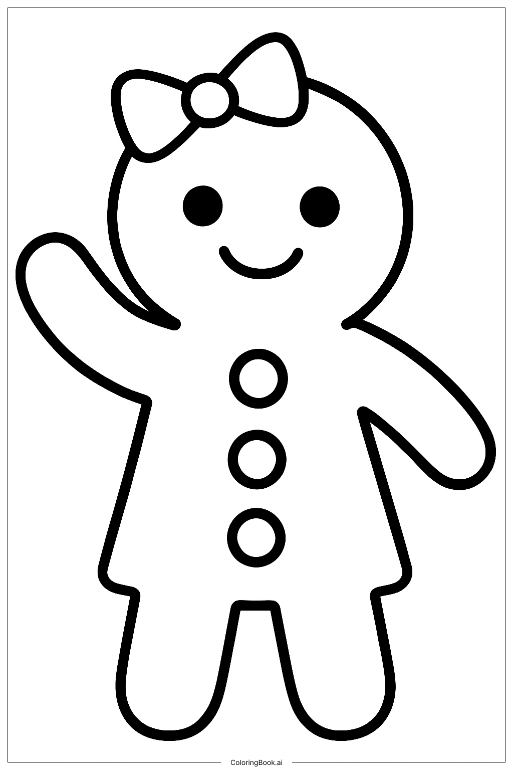  手を振っているジンジャーブレッドの女の子の塗り絵ページ 