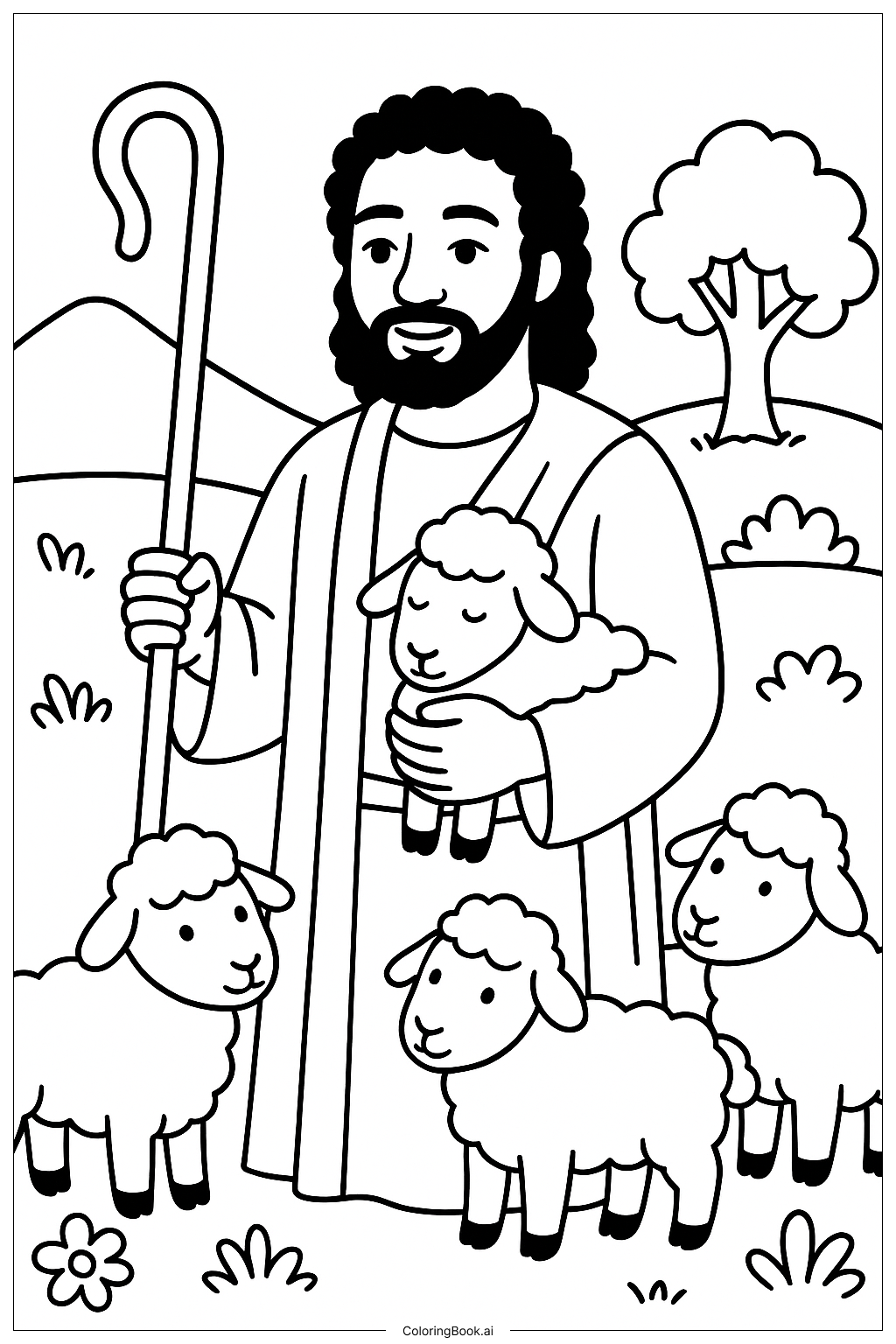  Página para colorear de Jesús Negro como el Buen Pastor 