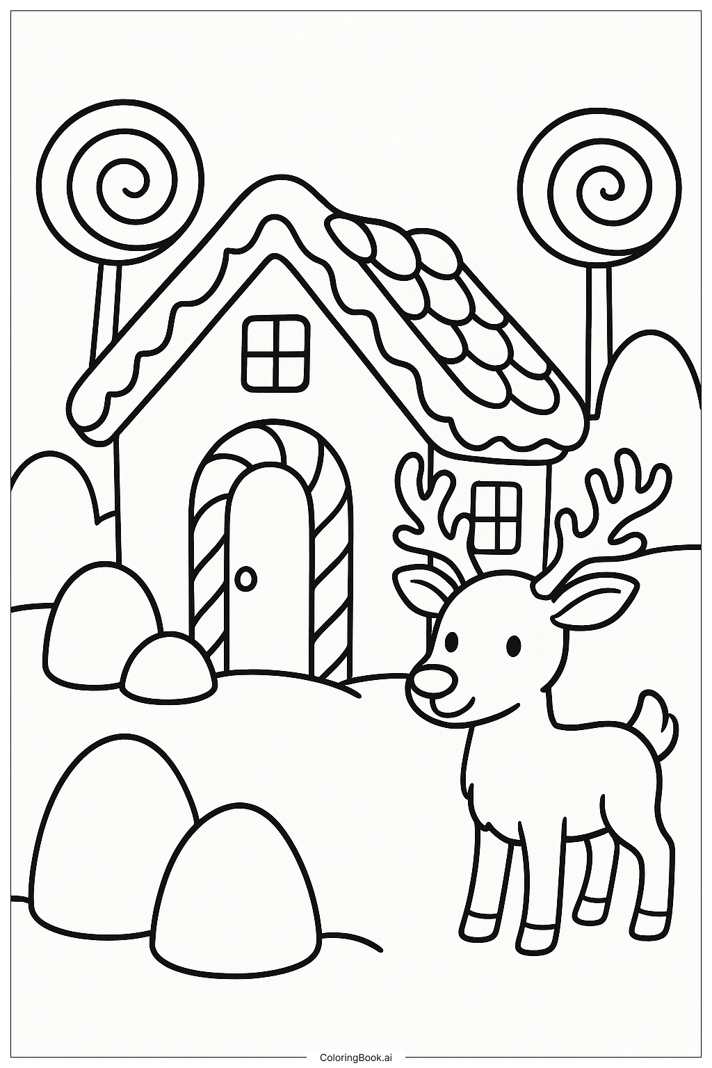  Gingerbread House With A Reindeer Coloring Page 