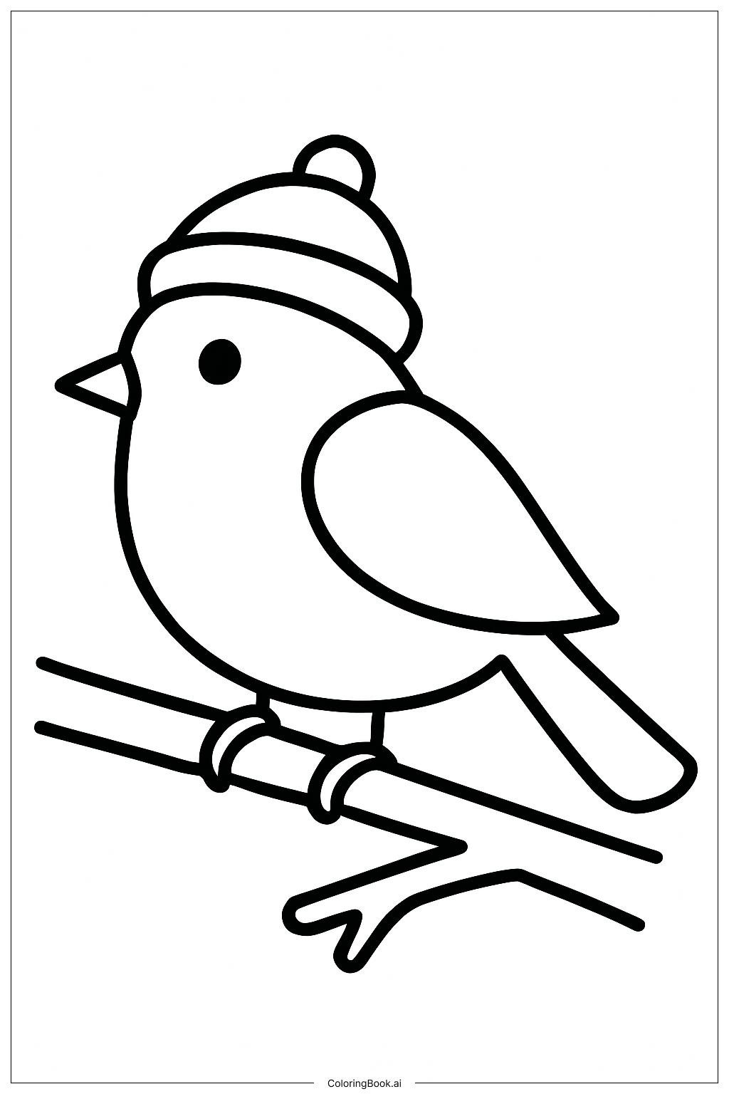  枝にとまった冬の鳥の塗り絵ページ 