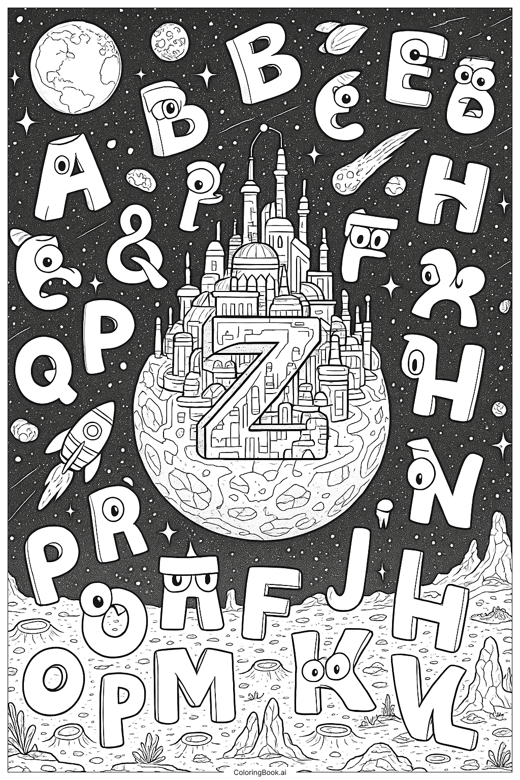  Alphabet Lore Planet Z With All Letters Coloring Page 