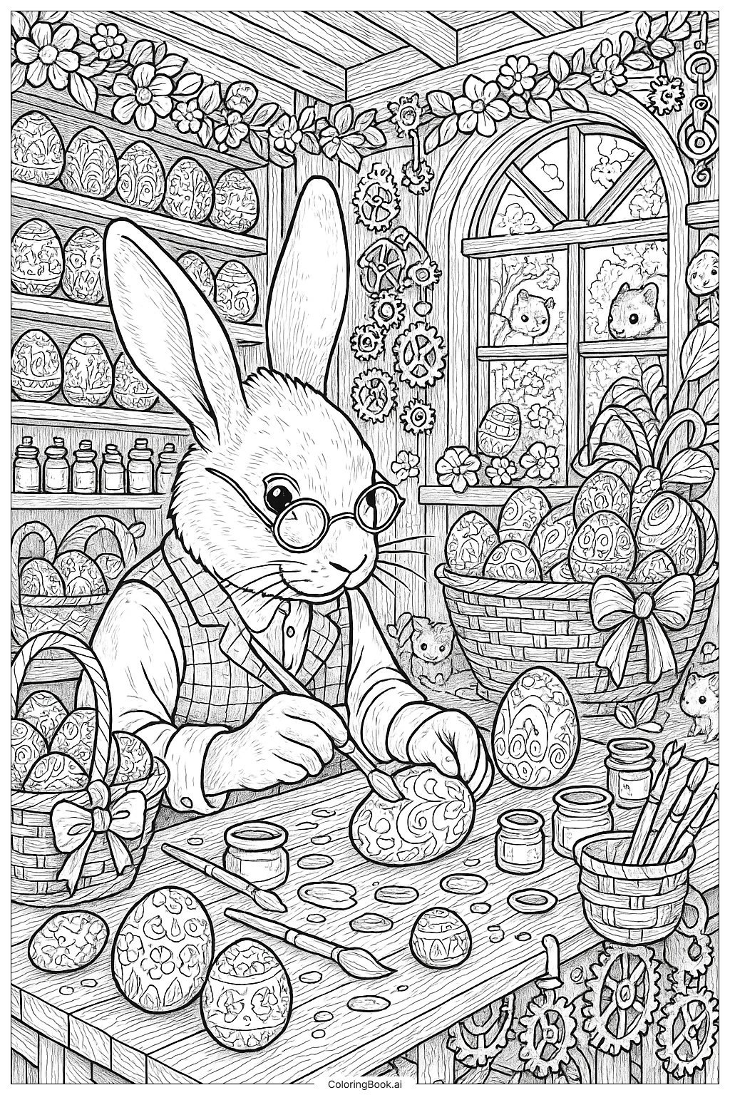 Die magische Werkstatt des Osterhasen Ausmalseite