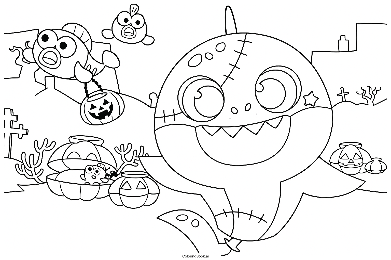 Página para colorear de Baby Shark Halloween