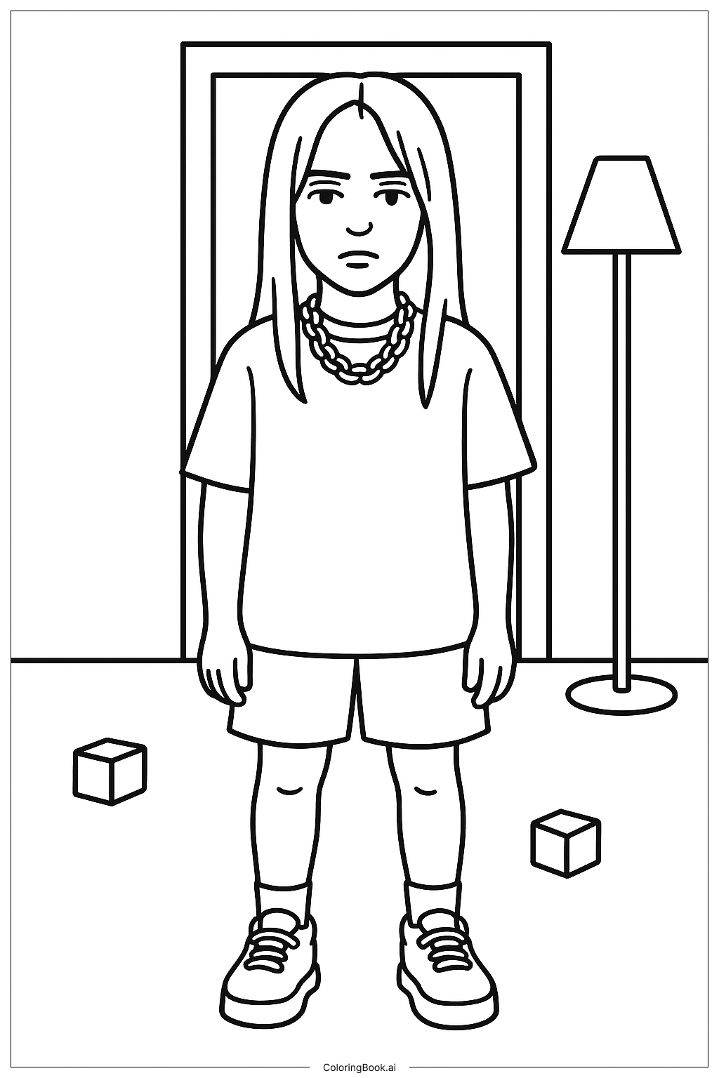  Página para colorir de Billie Eilish do vídeo Bad Guy 
