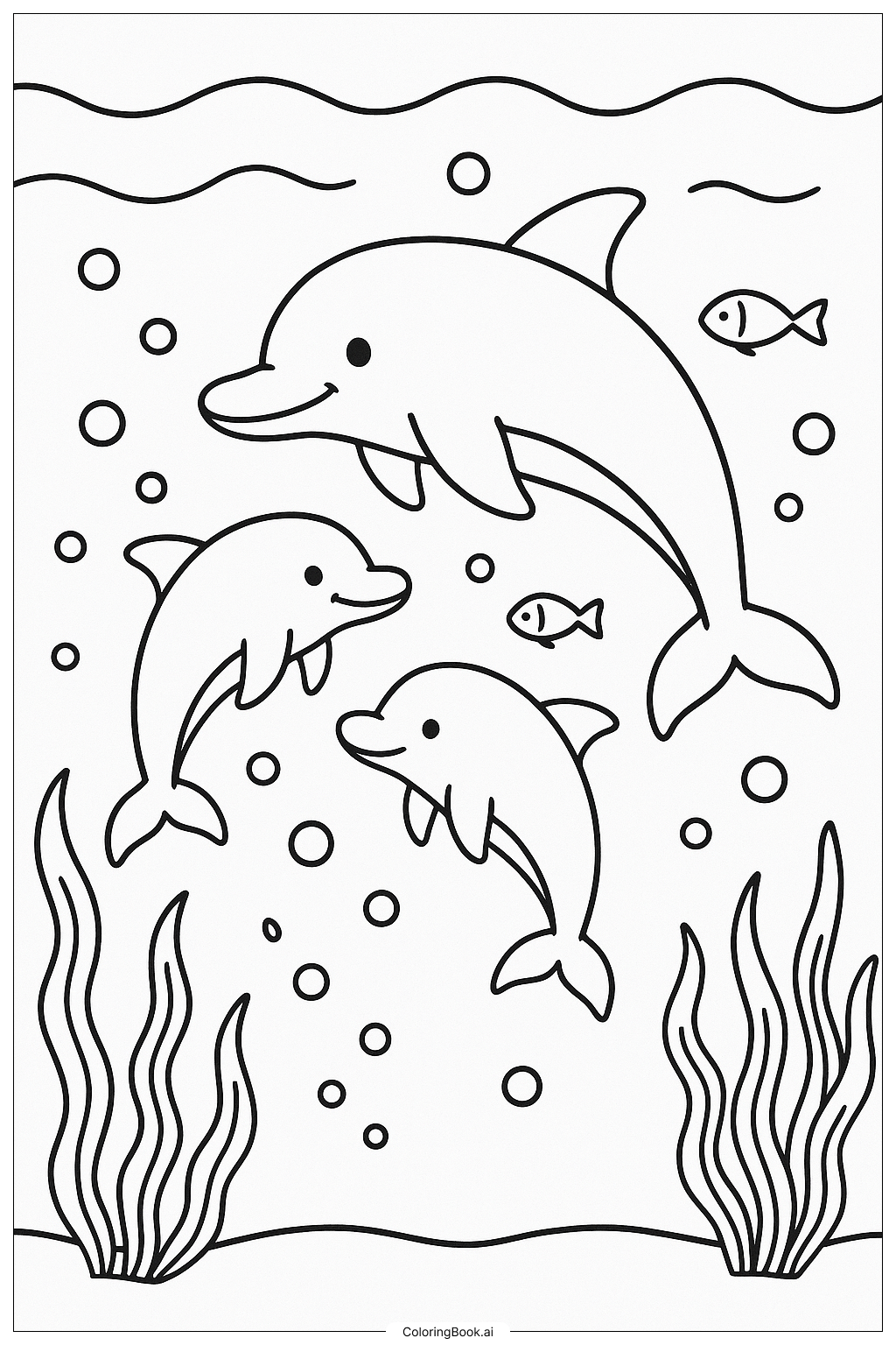  Family Of Dolphins Under The Sea Coloring Page 