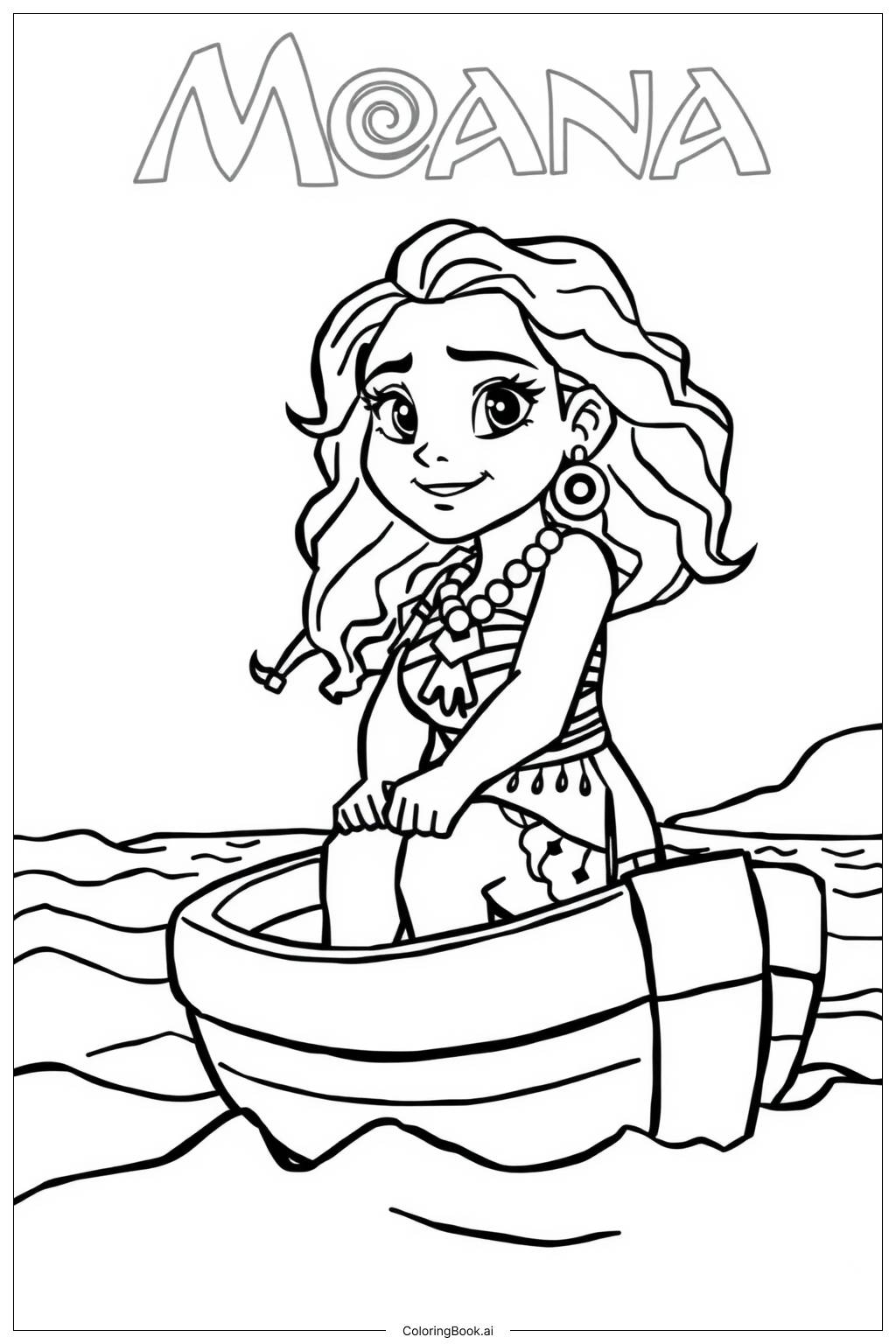  Moana sailing on the ocean Coloring Page 