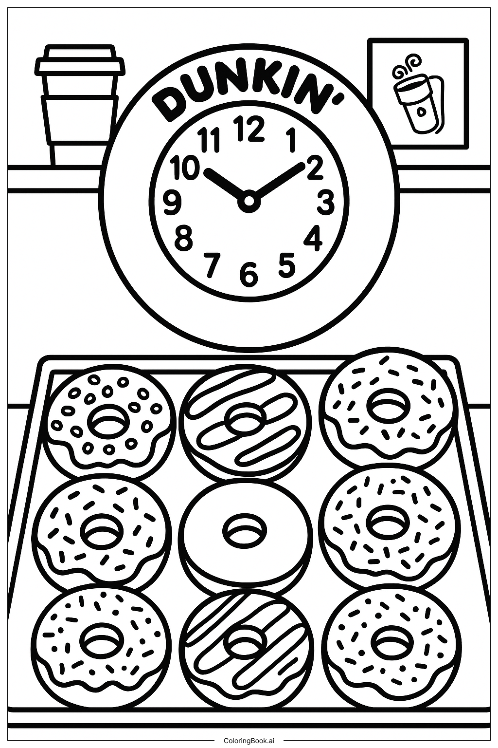  Dunkin Donuts Clock And Donut Display Coloring Page 