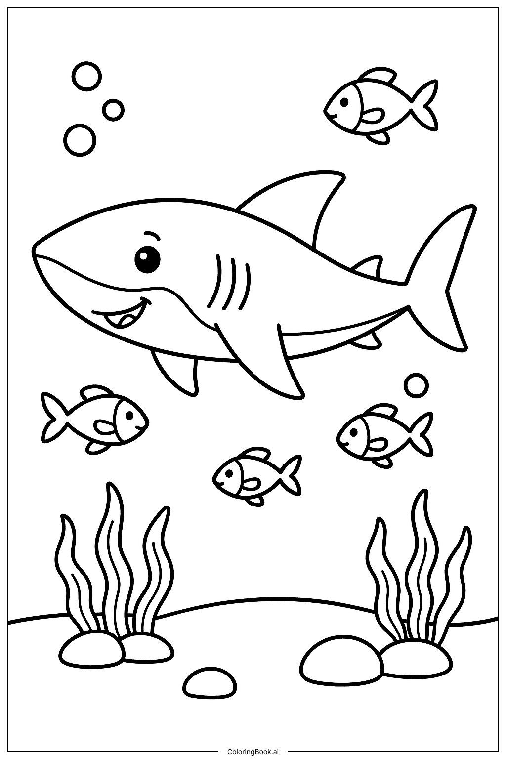  Shark And Small Fish Under The Sea Coloring Page 