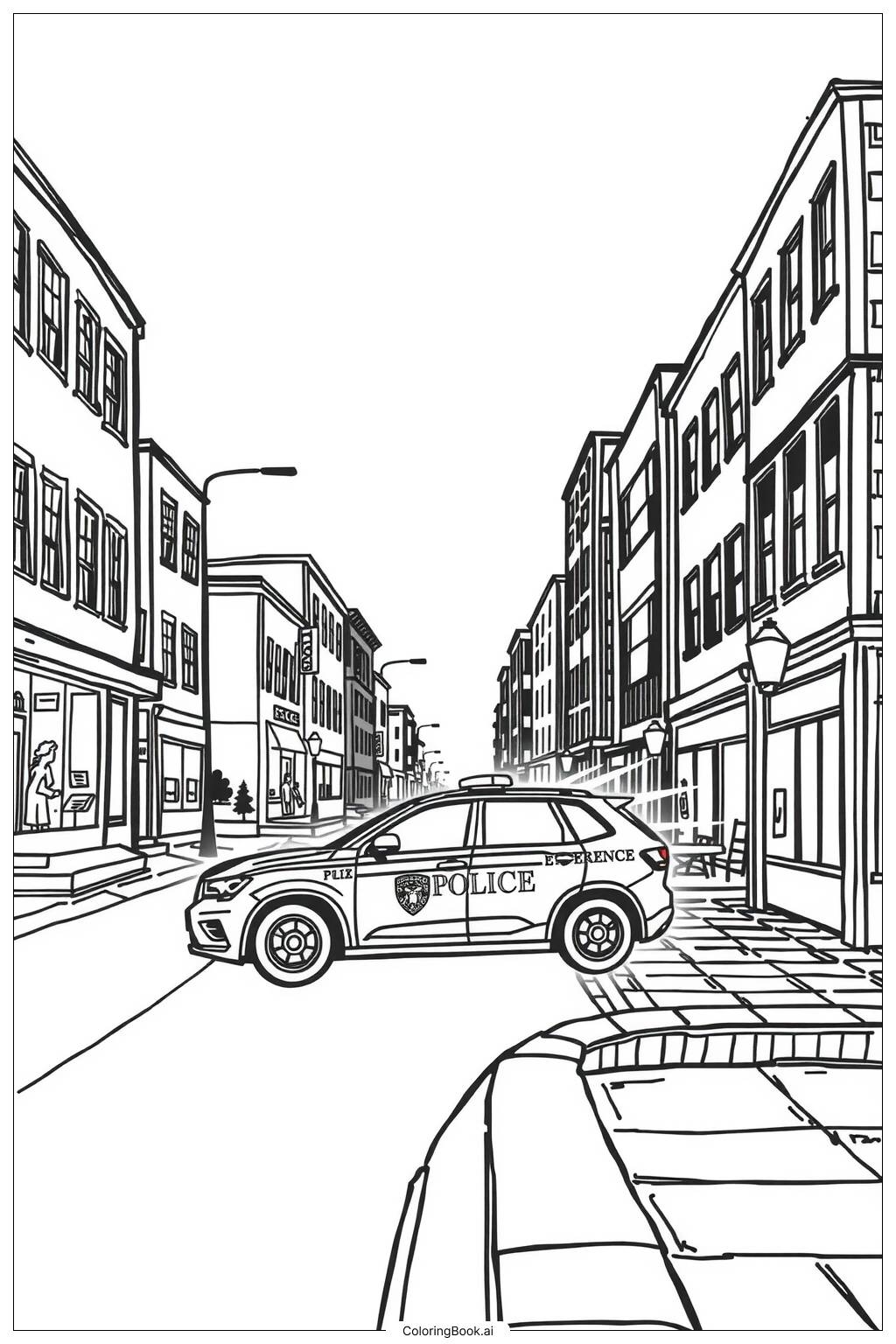  Police Car Lights Flashing at Night Coloring Page 