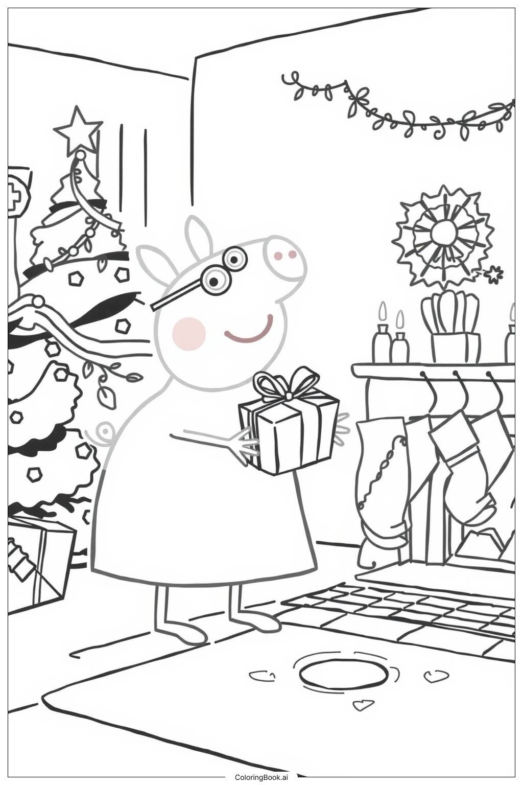  Página para colorear de regalo navideño de peppa 