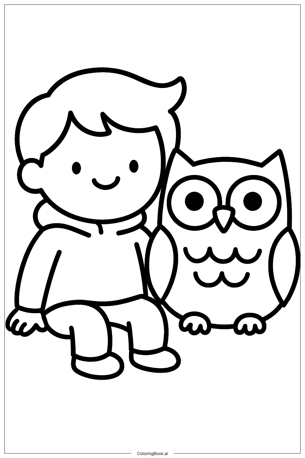 Cozy Friends And A Friendly Owl Coloring Page