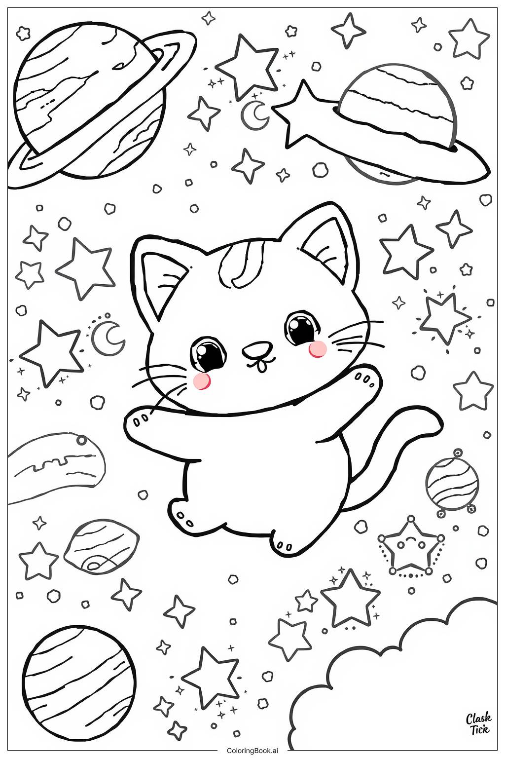  Magical Cat Universe Coloring Page 