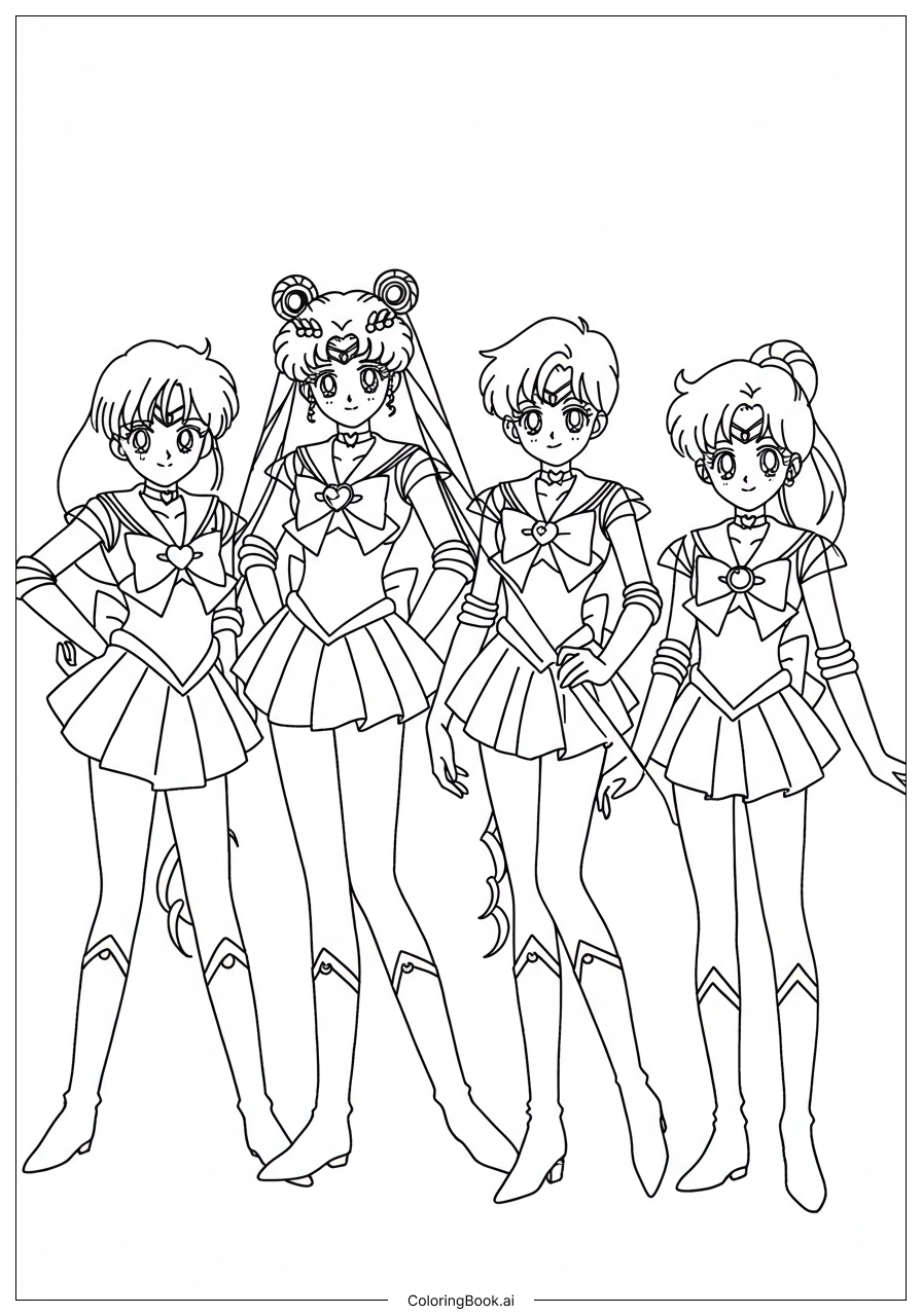  Sailor Moon In Sailor Team Formation Coloring Page 