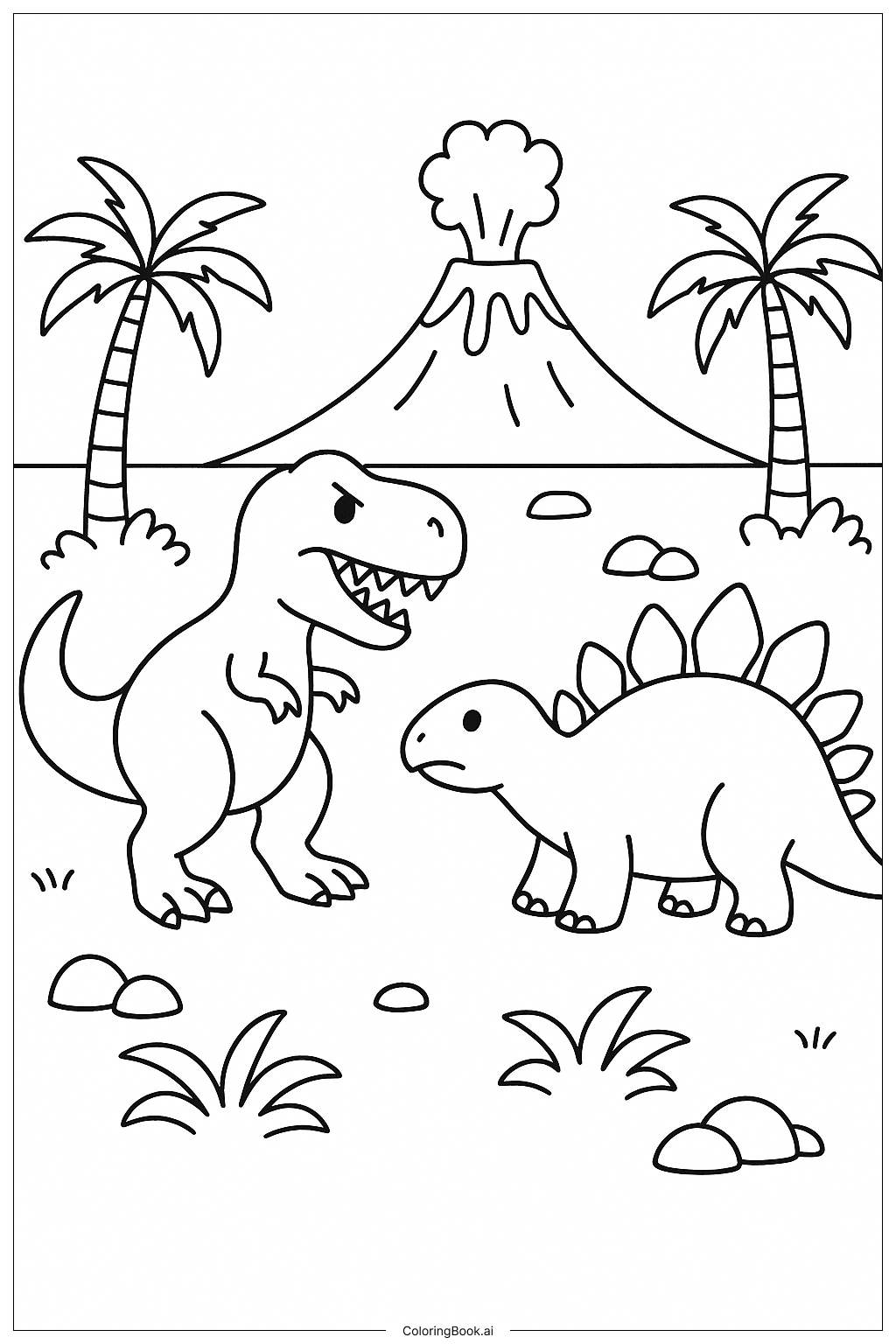 Página para colorear de Escena T-Rex Vs Stegosaurus