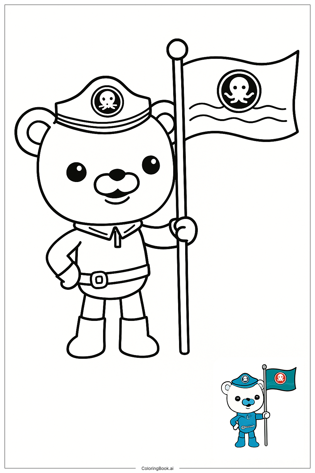  Trang tô màu Thuyền trưởng Barnacles nâng cờ Octonauts 