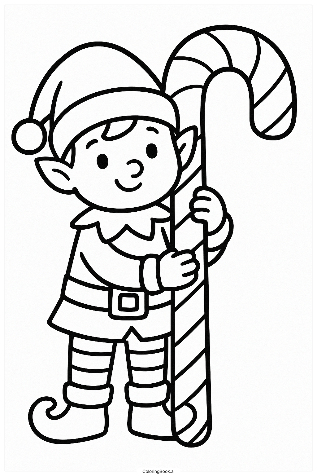  Christmas Elf with Candy Cane填色页 