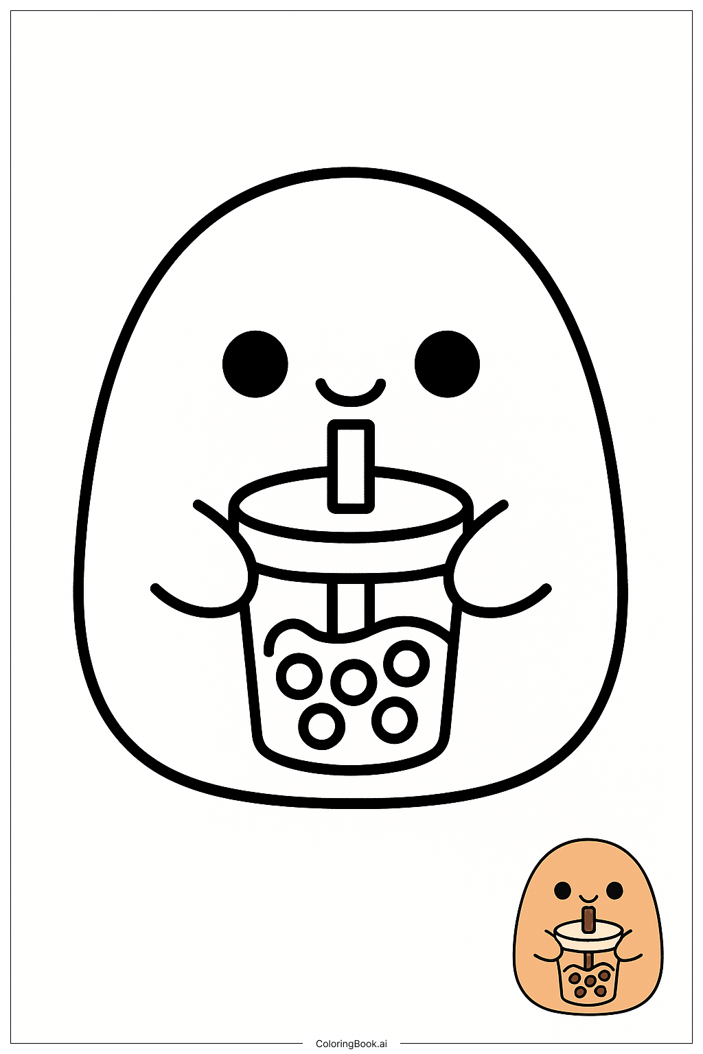  Página para colorear de Squishmallow sosteniendo una taza de té boba 