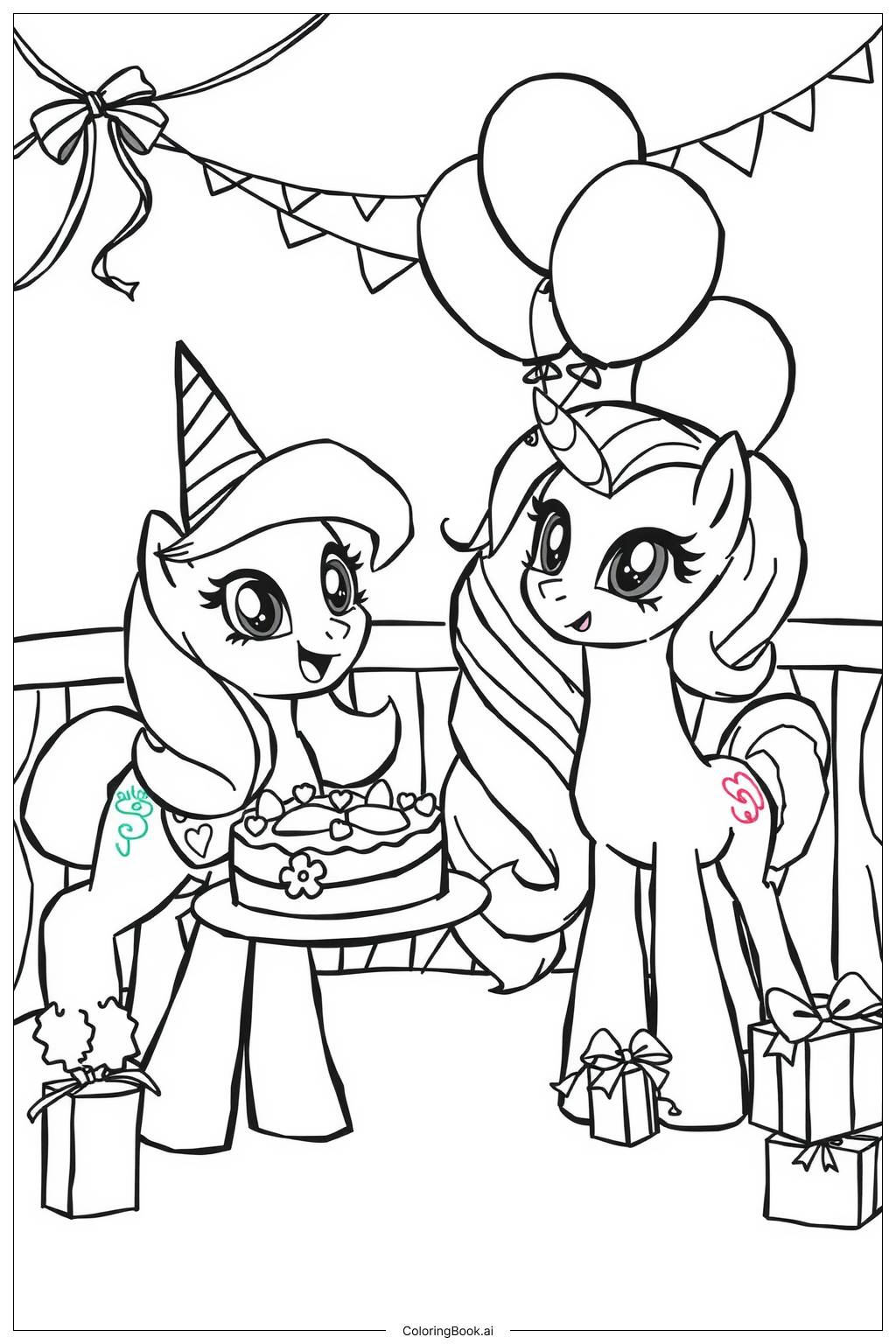  My Little Pony Birthday Party with Friends Coloring Page 