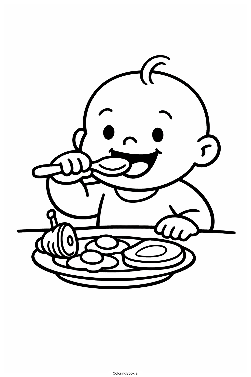 아기가 녹색 달걀과 햄을 먹는 그림 색칠공부 페이지