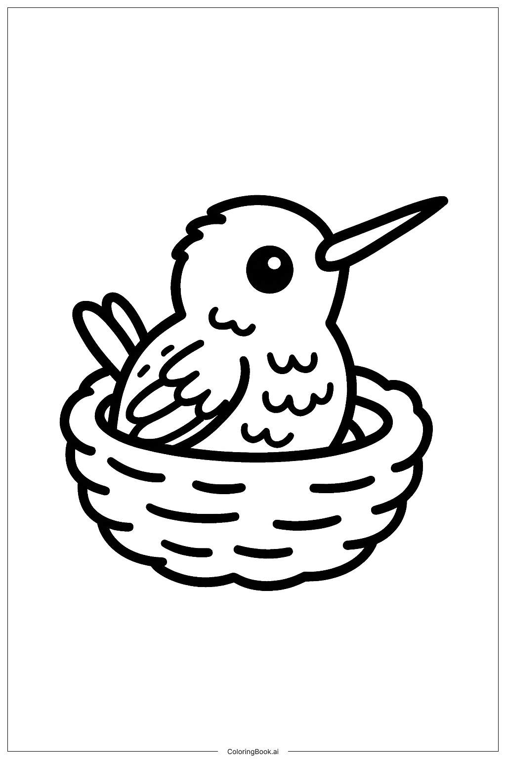  Página para colorir de Beija-flor Bebê no Ninho 