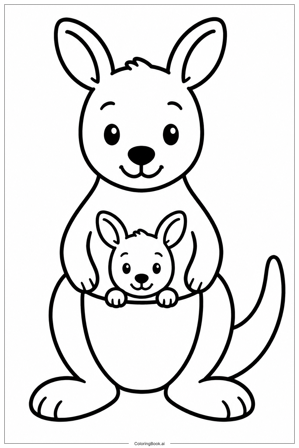  Page de coloriage Bébé Kangourou dans la Poche 