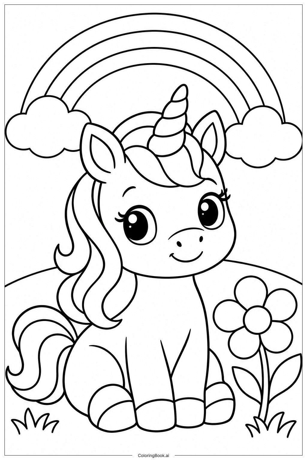 Baby Unicorn And Rainbow Coloring Page