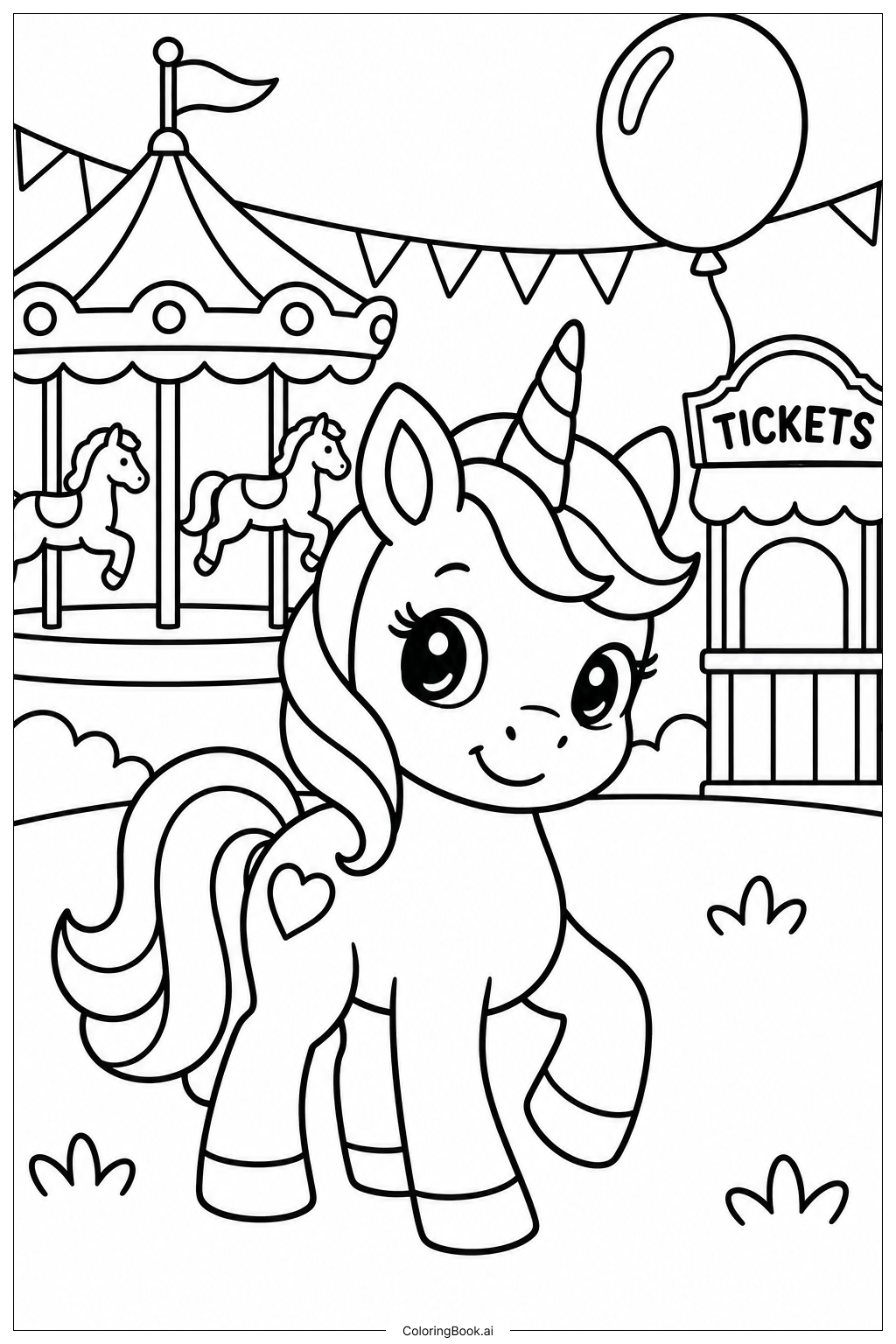 Baby Unicorn At The Fair Coloring Page