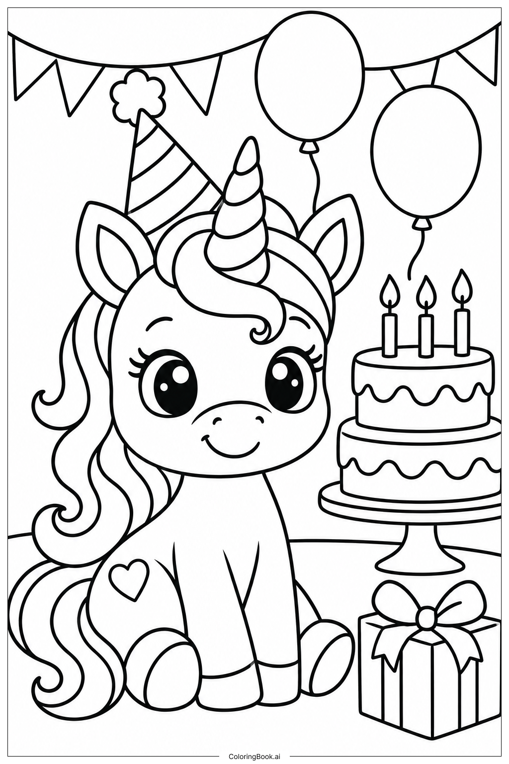 Baby Unicorn Birthday Party Coloring Page