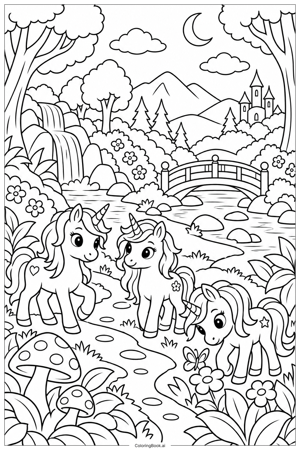 小獨角獸魔法森林著色頁