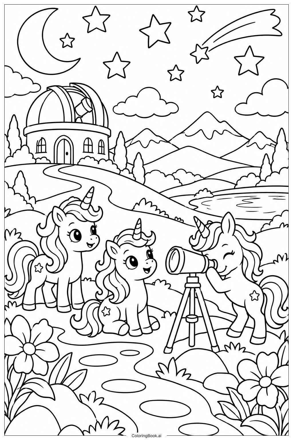 Baby Unicorn Starry Quest Coloring Page