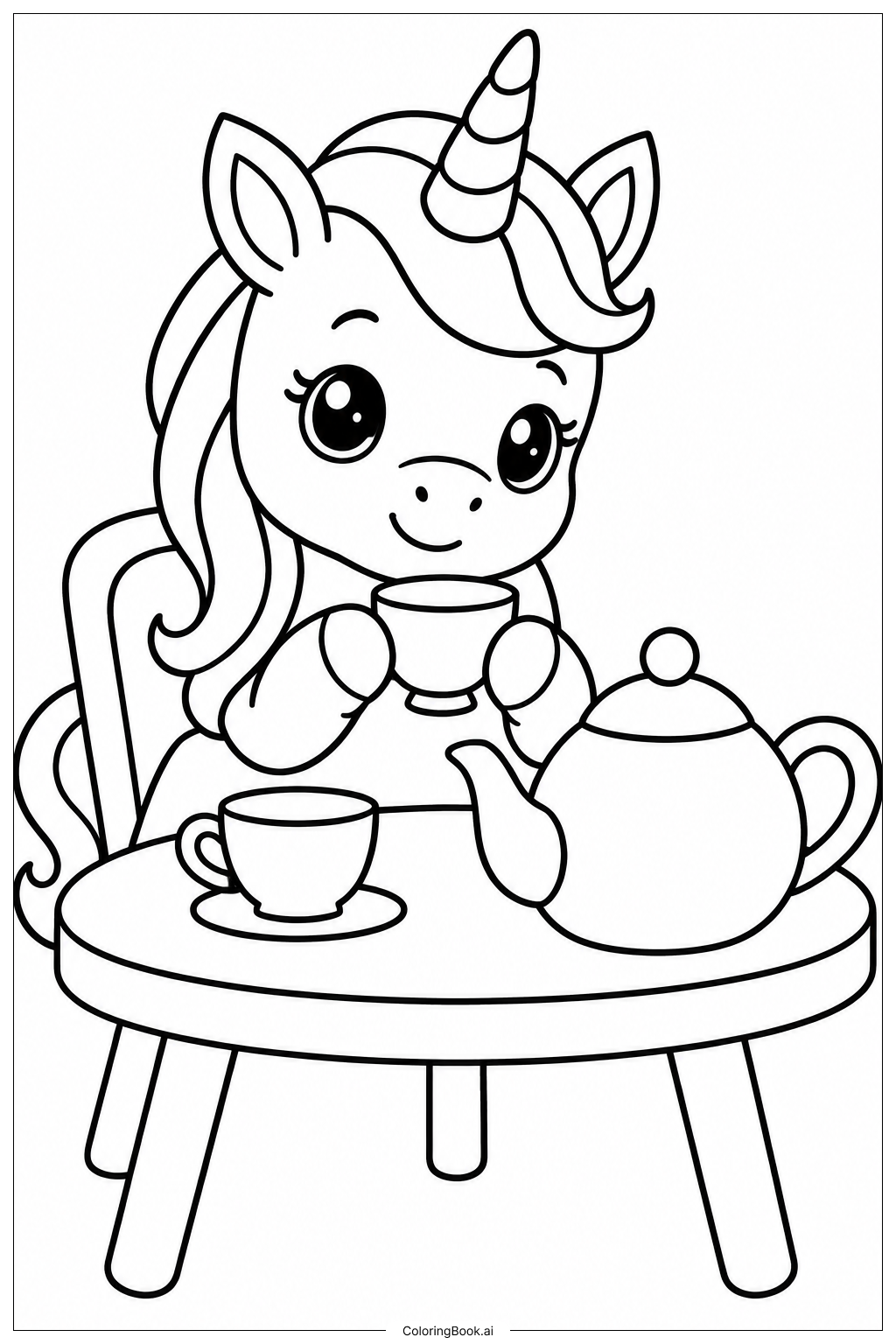 Baby Unicorn Tea Party Coloring Page