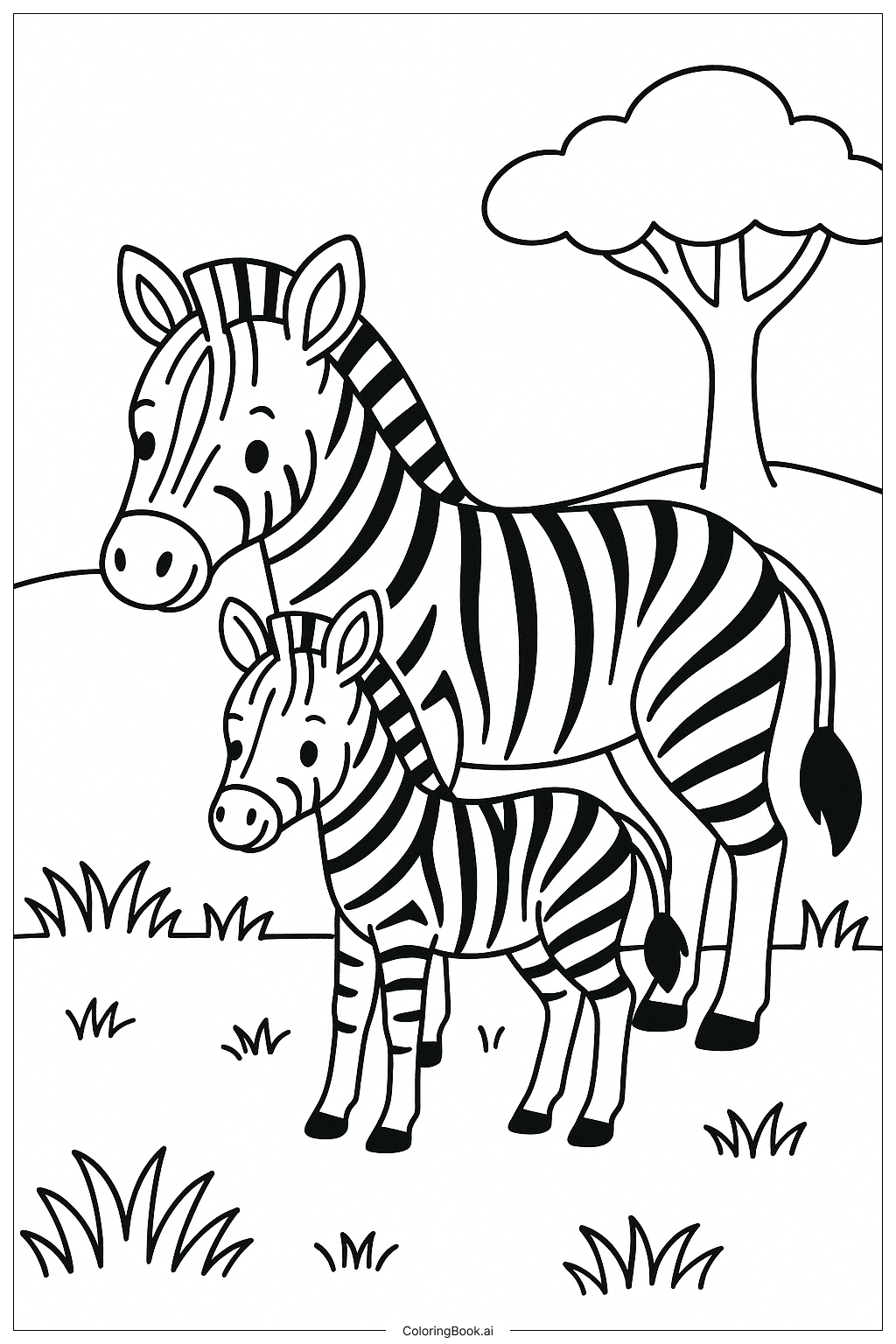  엄마와 아기 얼룩말 색칠공부 페이지 