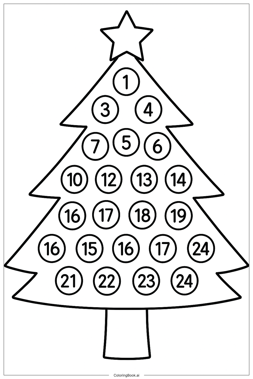  간단한 대림절 나무 색칠공부 페이지 