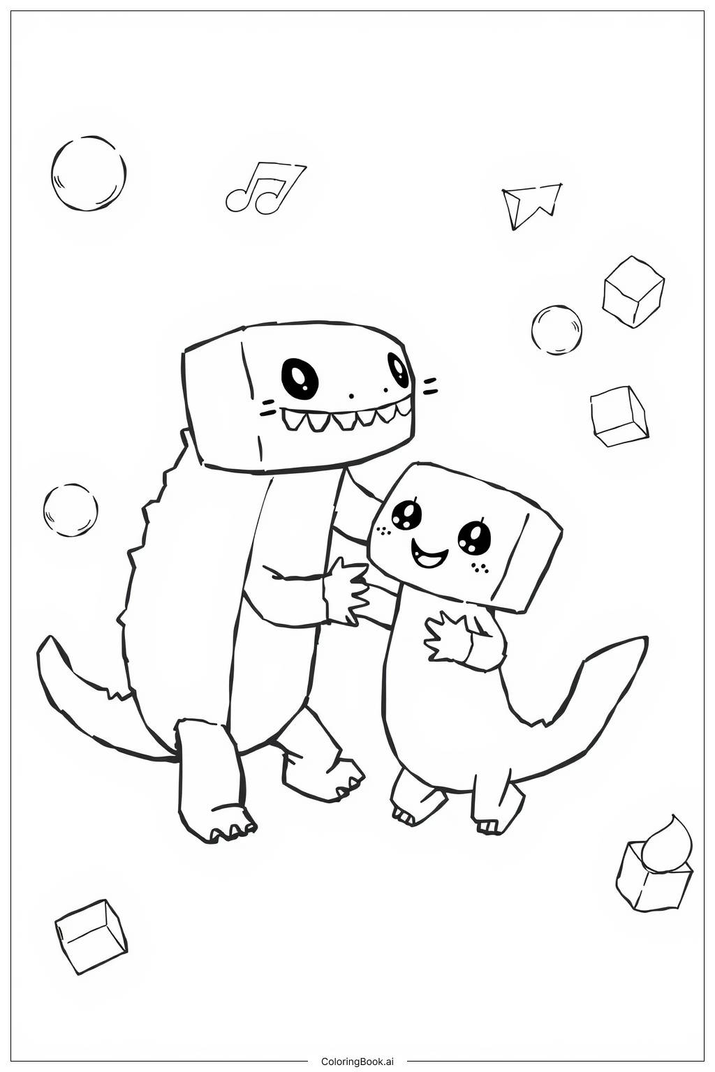  Page de coloriage Famille d'Axolotls Dansants de Minecraft 