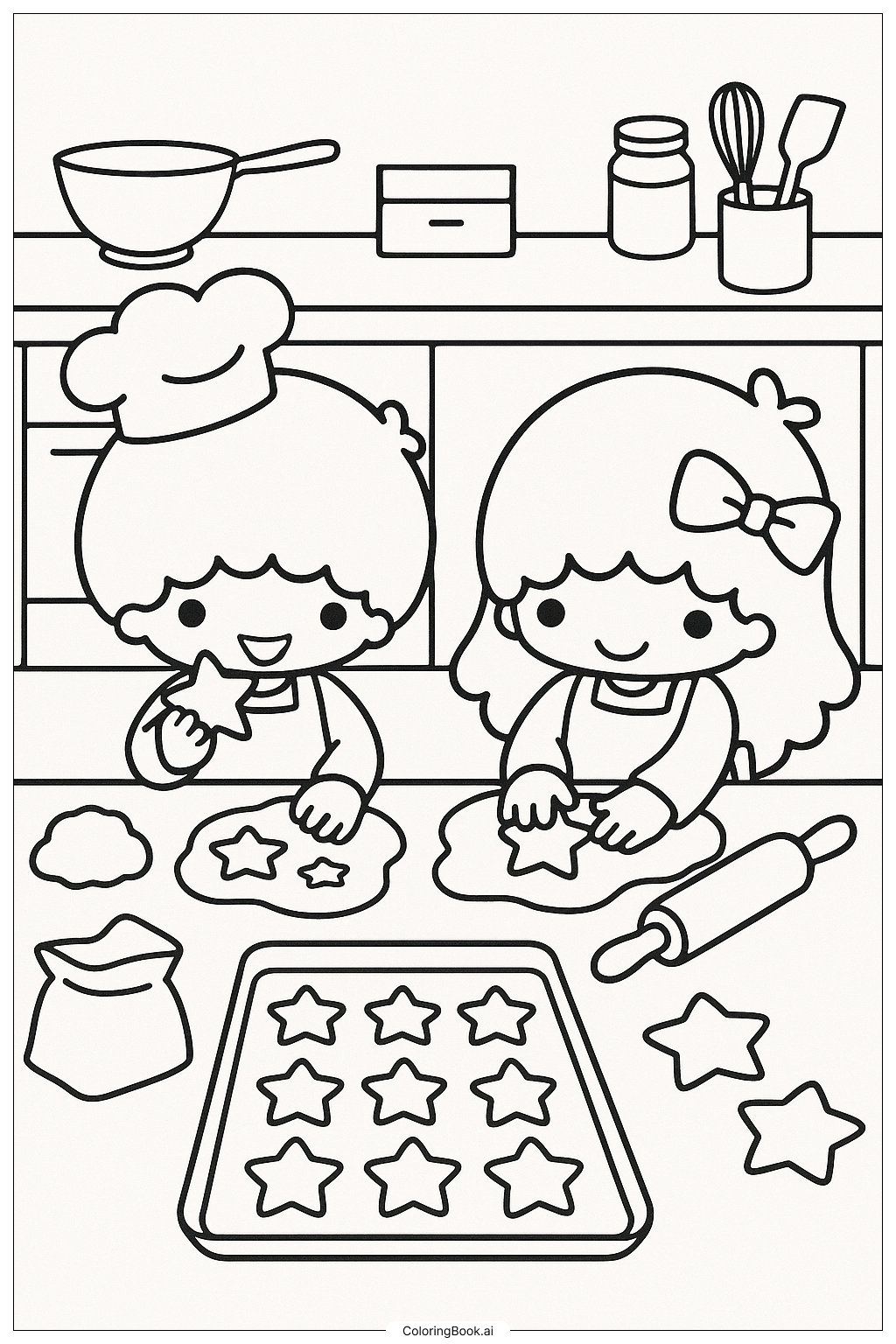  Little Twin Stars Baking Star Shaped Cookies Coloring Page 