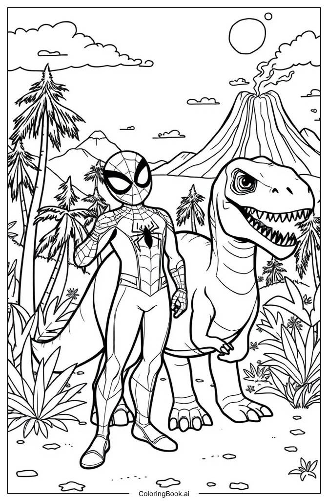  Spider-Man in Dinosaur World2 Coloring Page 