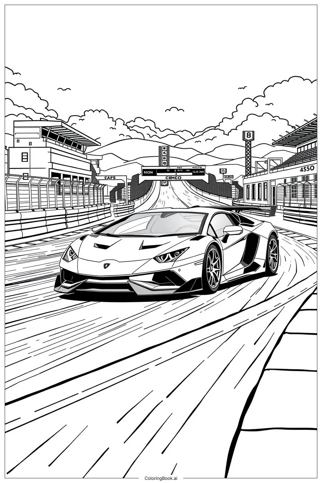  Page de coloriage Piste de Course Lamborghini 