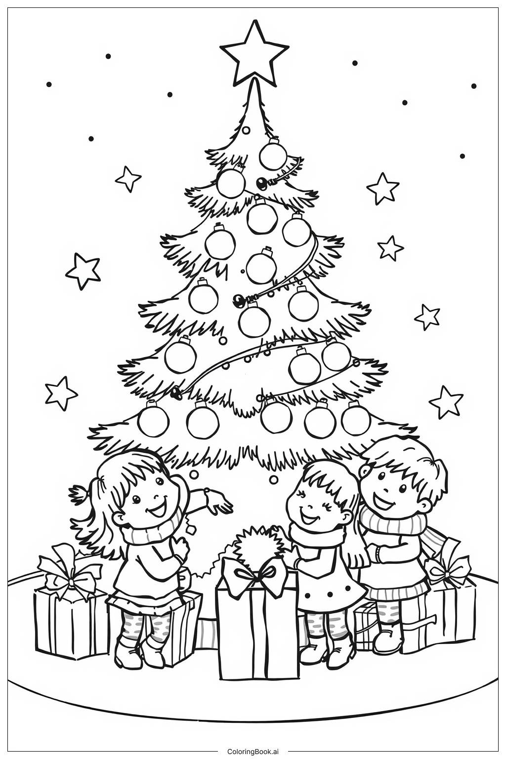  Página para colorear de Árbol de Navidad Encendido 