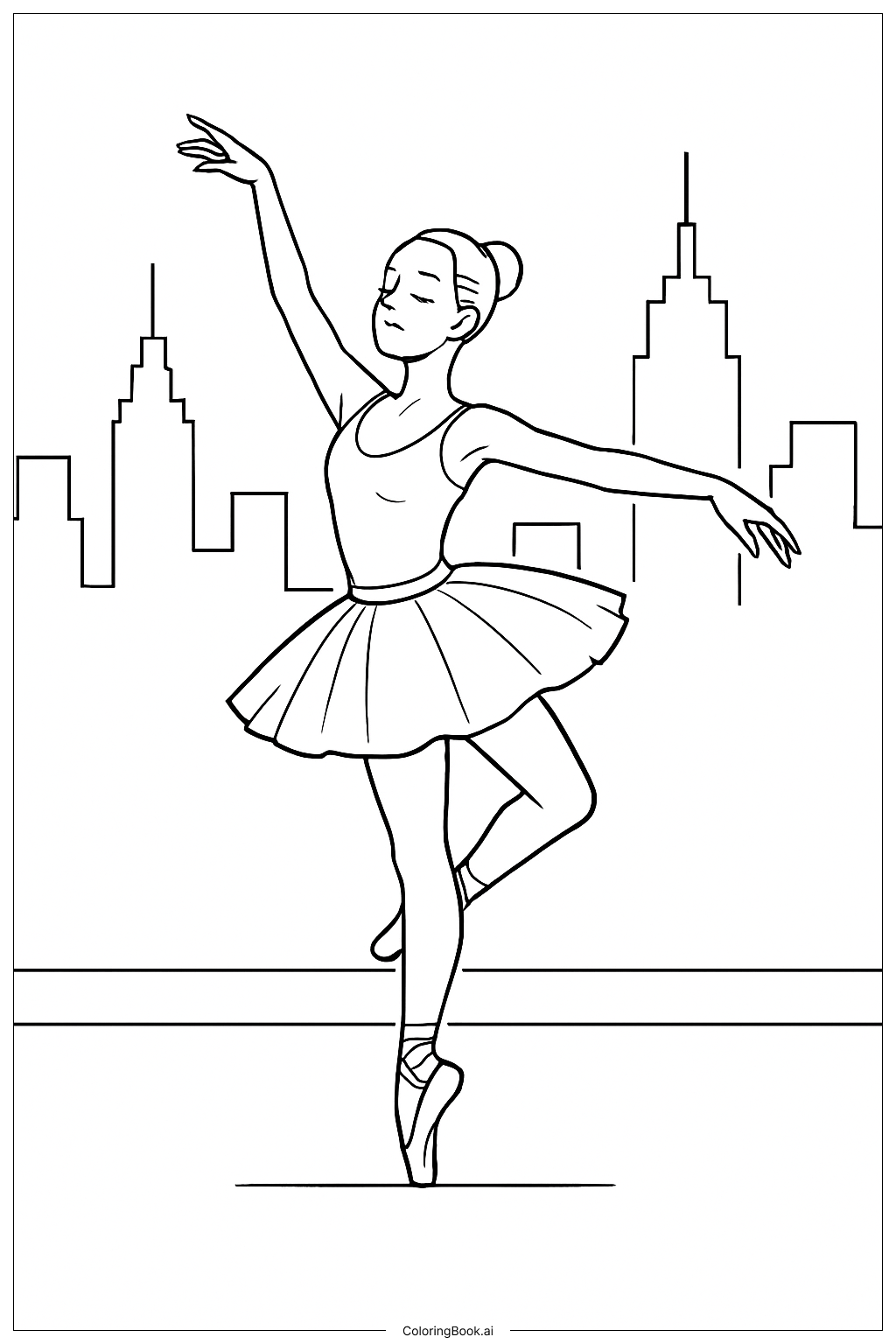  Página para colorir de Bailarina no Palco da Cidade 