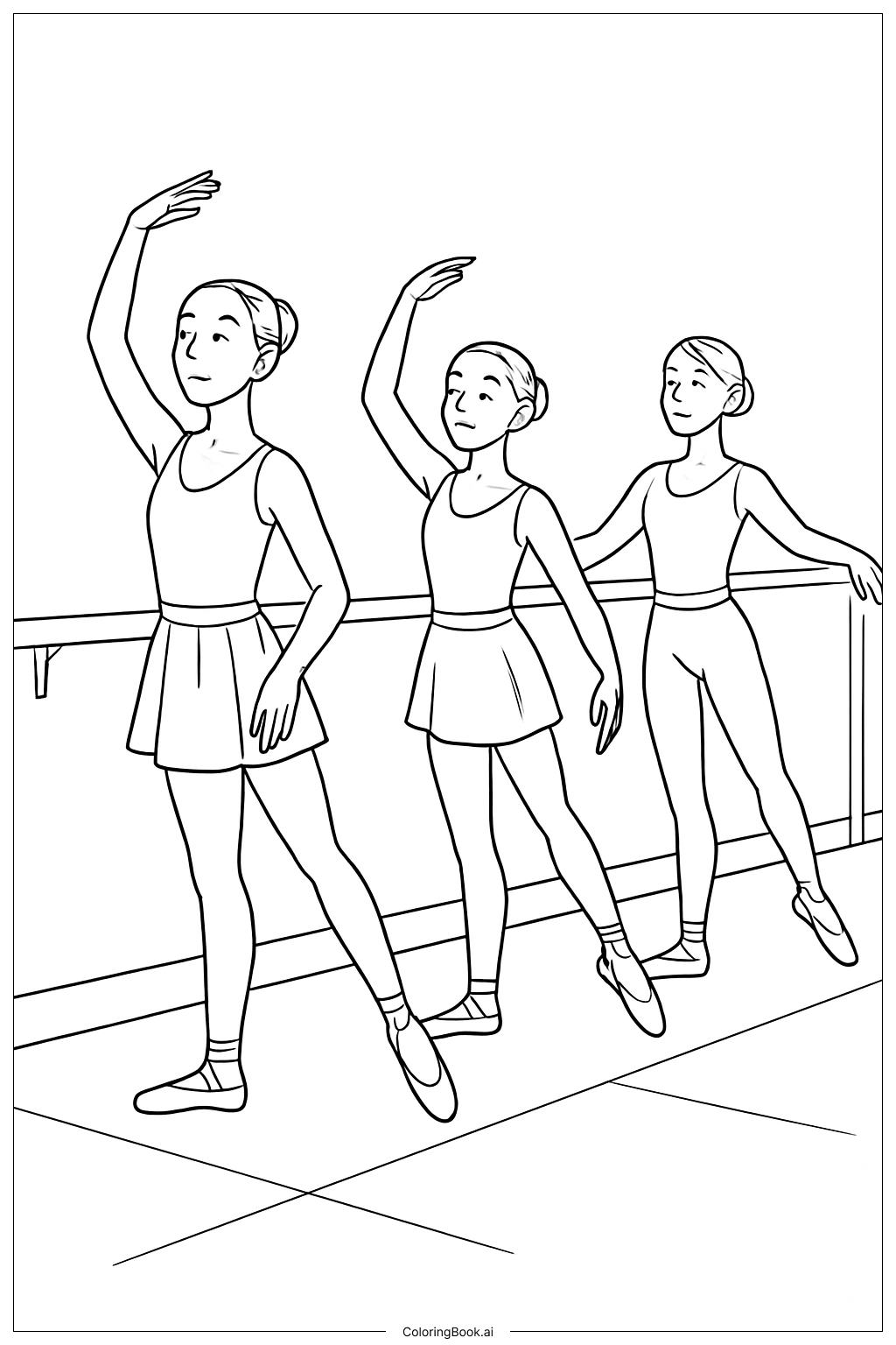  Página para colorir de Prática em Grupo de Bailarinos de Balé 