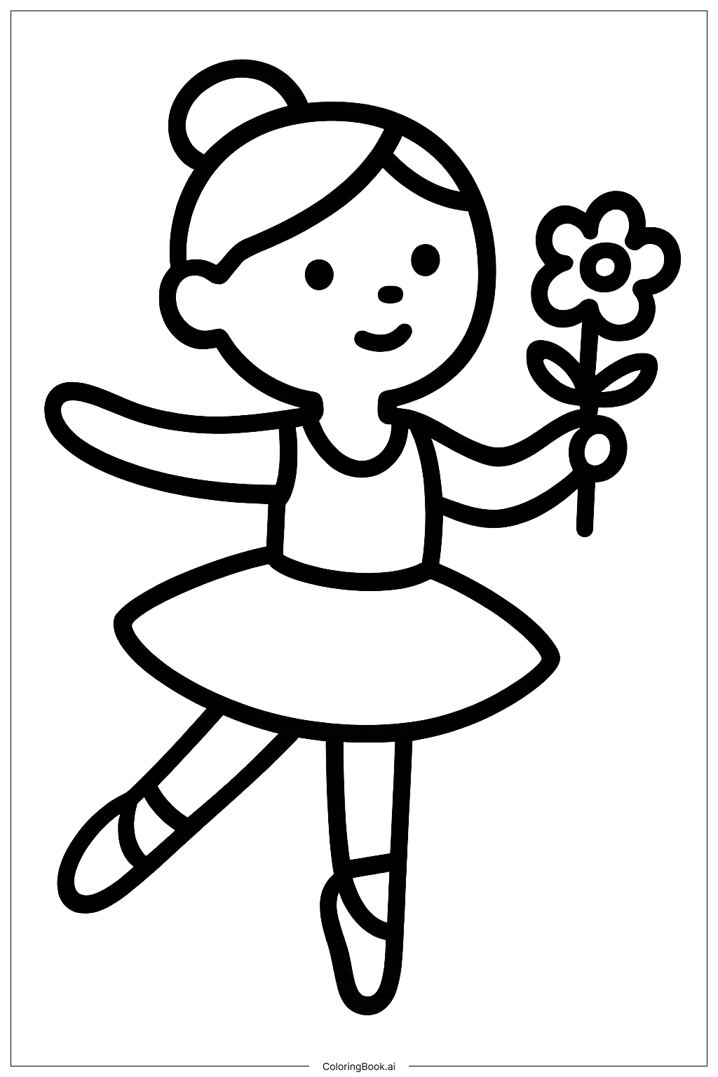  Página para colorir de Bailarina Segurando uma Flor 