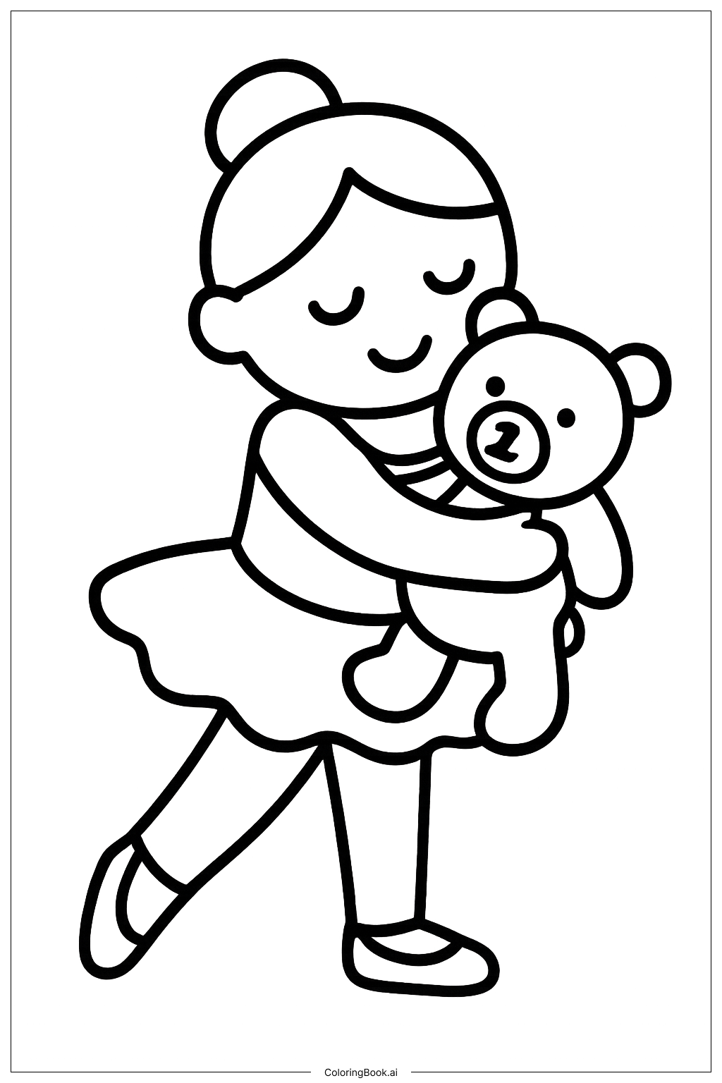  Página para colorir de Bailarina Abraçando Urso de Pelúcia 