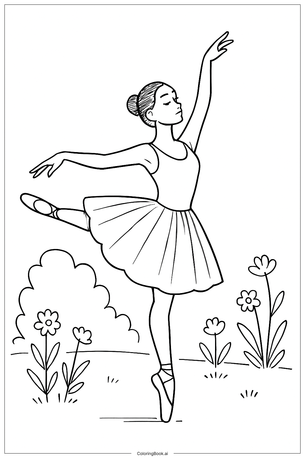 Página para colorir de Bailarina no Jardim 