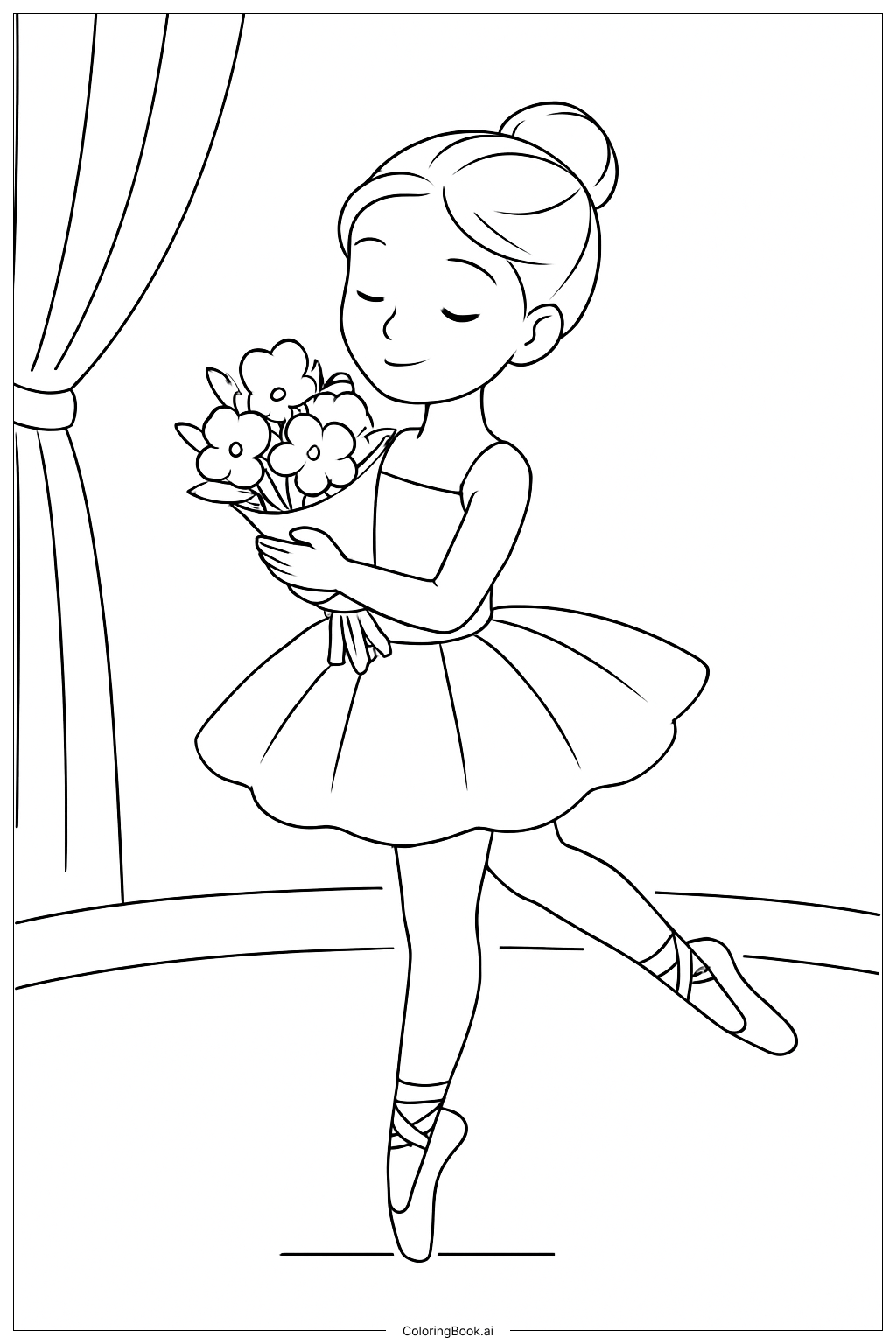  Página para colorir de Bailarina com Buquê 
