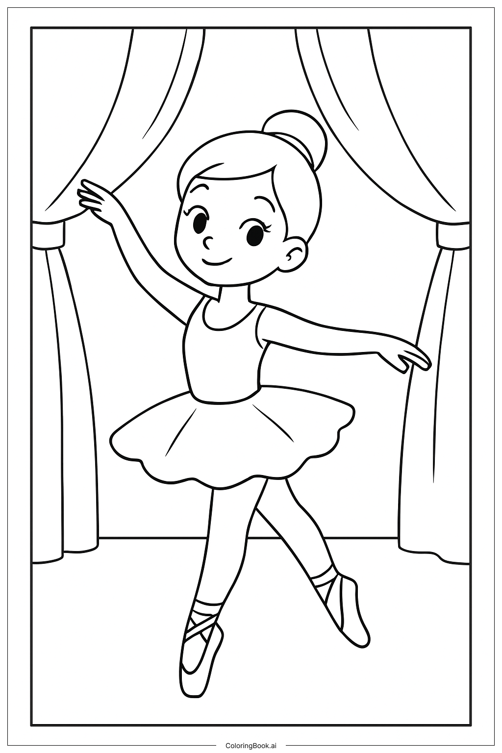  Página para colorir de Bailarina com Cortina 